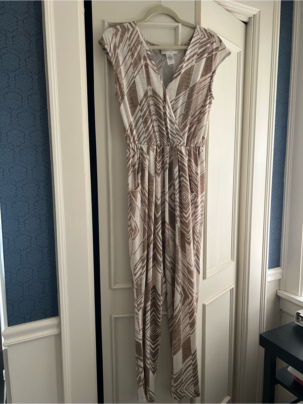 Corey Lynn Calter Beige Geometric Wrap Jumpsuit